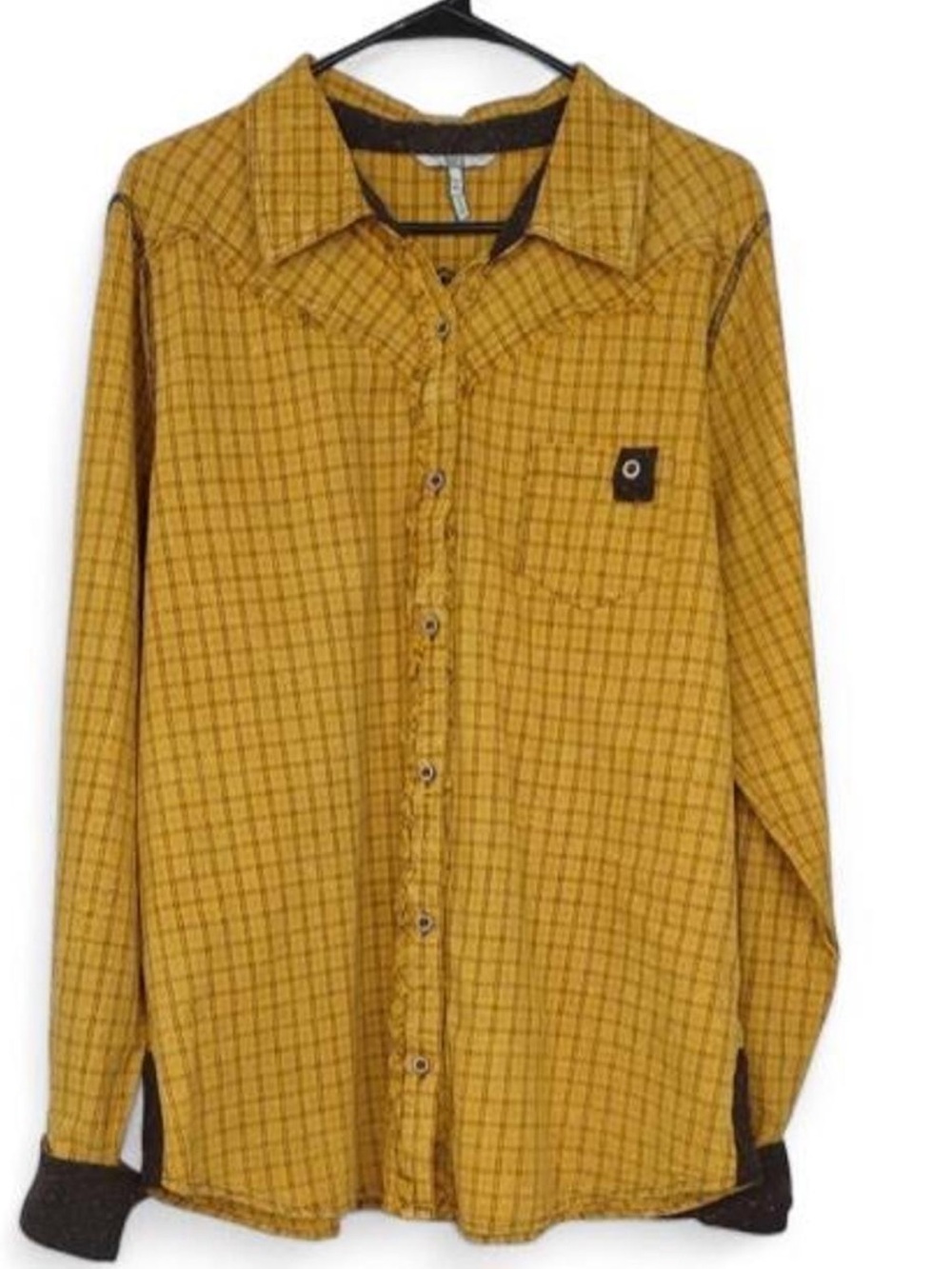 BKE Yellow Plaid Button-Up Western Shirt with Embroidered Detail